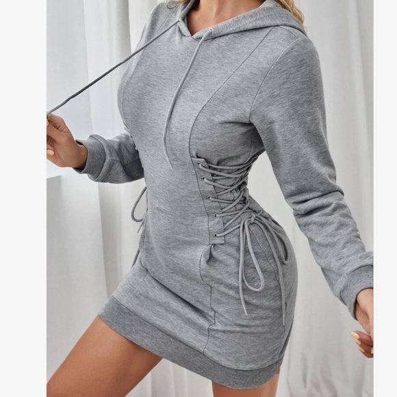 SHEIN Dresses & Skirts - Gray Grommet Lace Up Drawstring Hoodie Dress